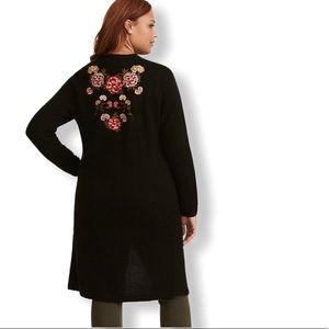 Torrid Black Floral Embroidered Duster Cardigan